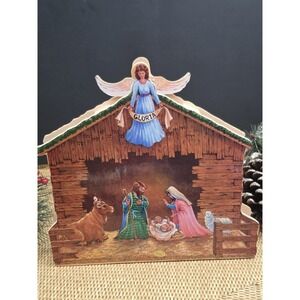 VTG Animated Nativity Scene Music Box Silent Night Moving Figures Angel Wings